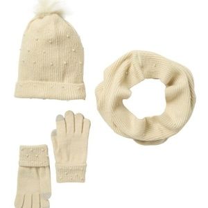 W1Steve Madden Pompom Beanie, Scarf, & Gloves Set